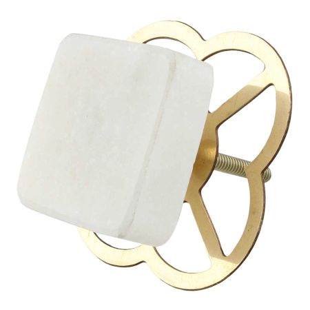 White Stone Square Cabinet Knobs